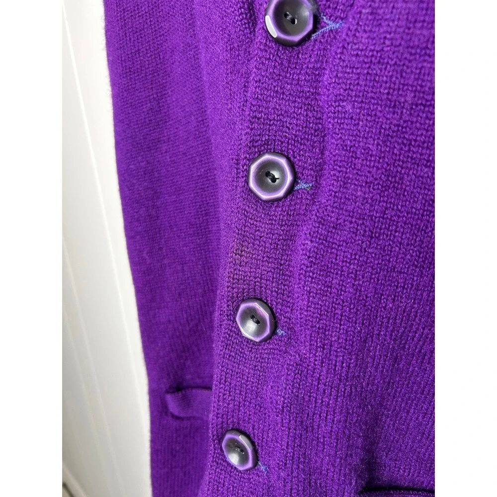 Vintage 100% Pure Wool Purple V-Neck‎ Cardigan Sweater Women's M english winter